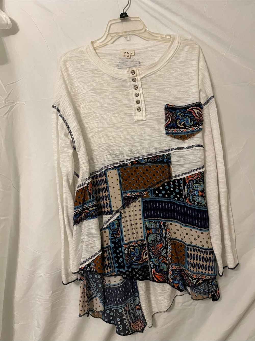 NWOT POL White Henley Top with Metal Buttons